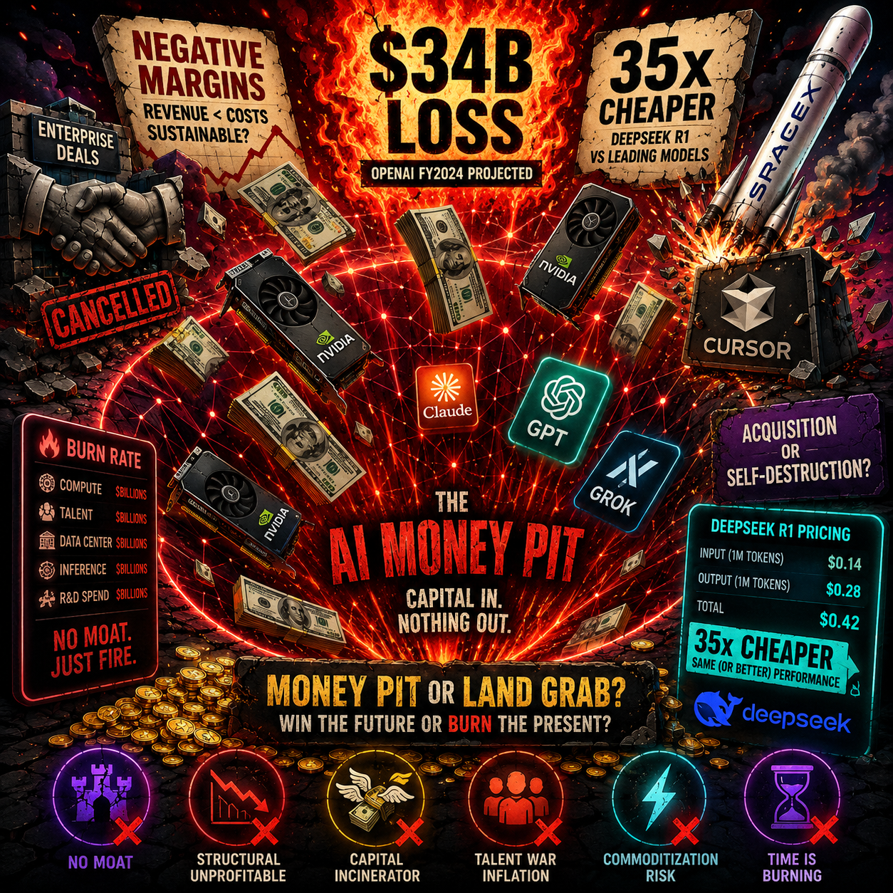 DeepSeek pricing comparison showing 35x cheaper output tokens versus GPT-5.5, running on Huawei chips without NVIDIA cost structure