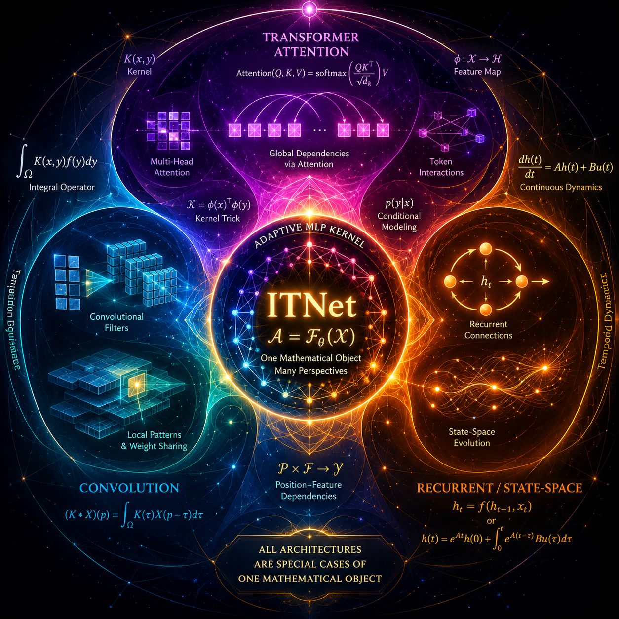 ITNet performance comparison across ImageNet-1K, GLUE, ModelNet40, and VQA v2 benchmarks showing generalist architecture beating domain-specific specialists