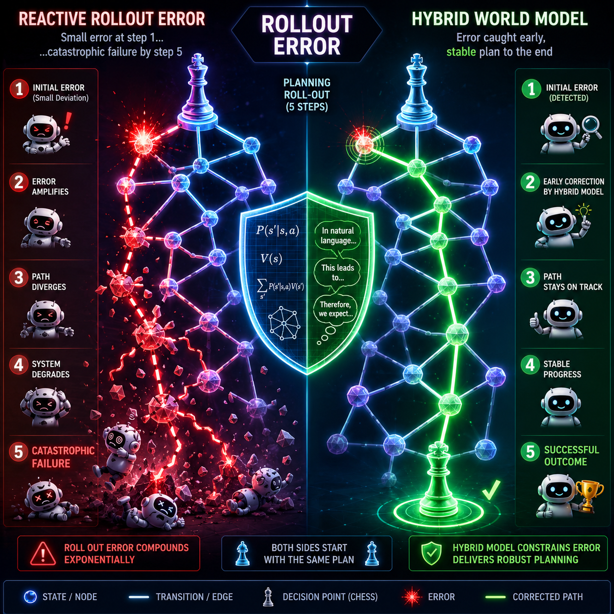 Three AI world model architectures compared: agent-based, parameterized, and hybrid