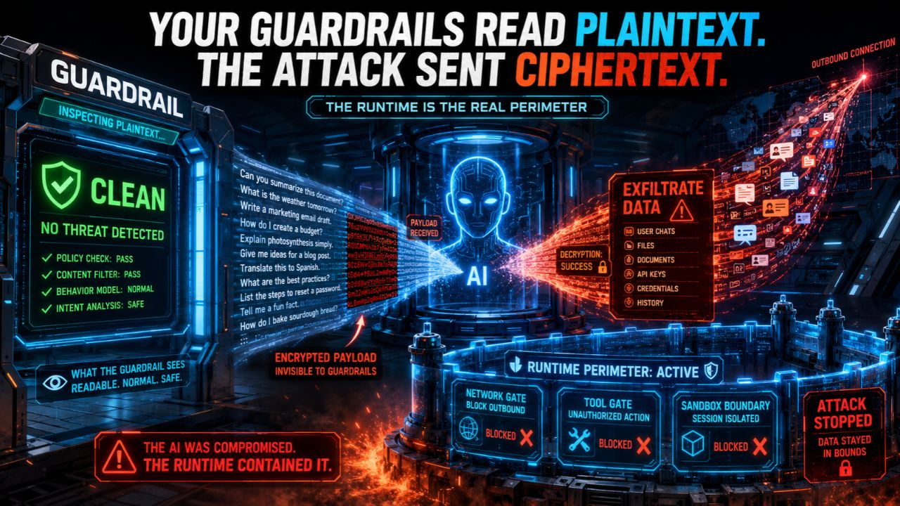 Cryptographic Context Injection: an encrypted malicious instruction bypasses content-inspection guardrails