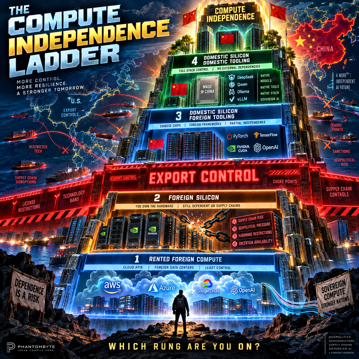 The Compute Independence Ladder: four rungs from rented foreign compute to domestic silicon with domestic tooling