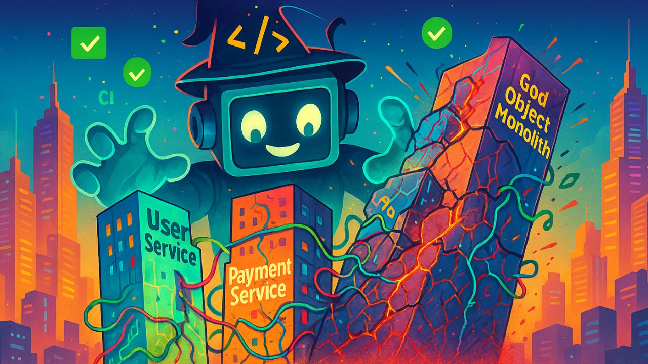 AI-generated code silently destroying software architecture - tangled codebase visualization