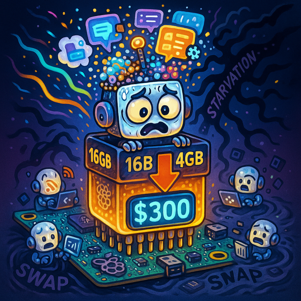 Visual breakdown of context window starvation showing memory constraints and swap usage