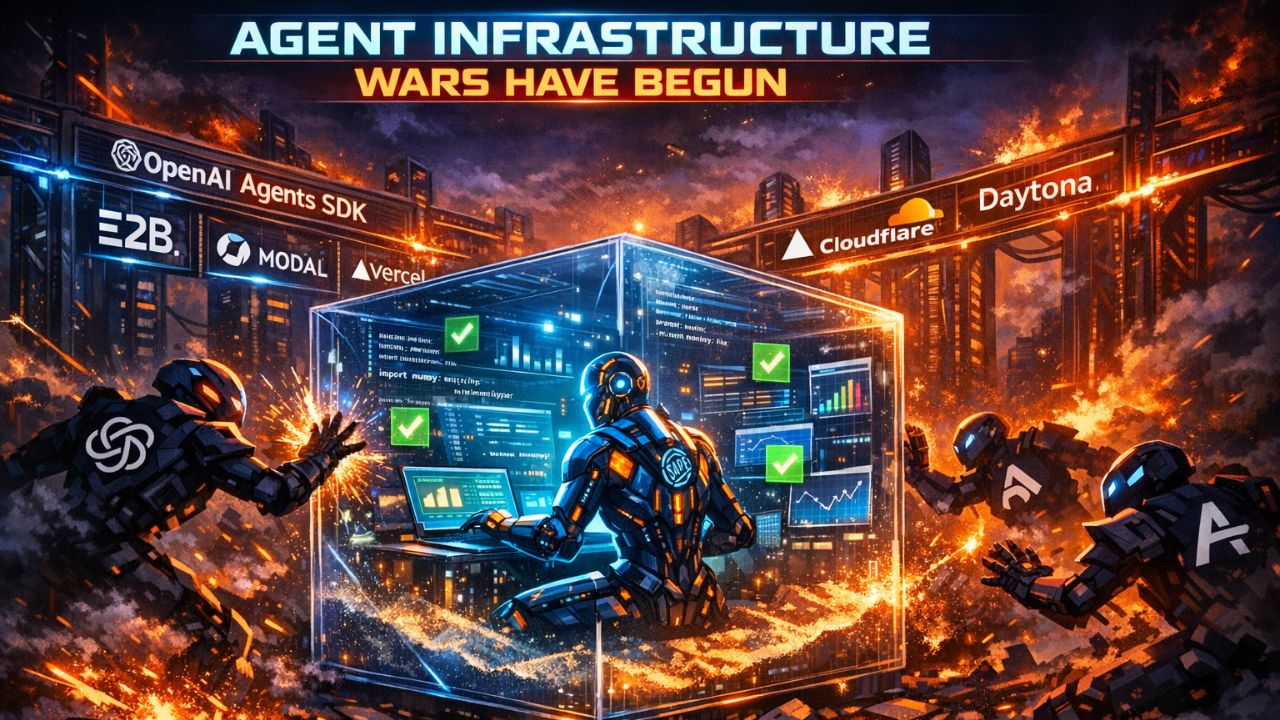 The Agent Infrastructure Wars visualization showing OpenAI SDK as the middle layer between AI models and deployment infrastructure with partner integrations