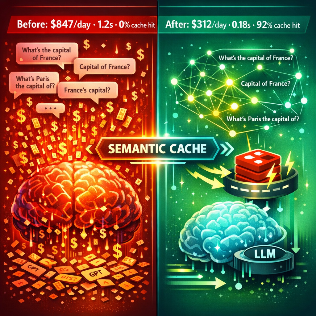 GPTCache integration diagram showing embedding layer, similarity evaluation, and cache hit/miss flow
