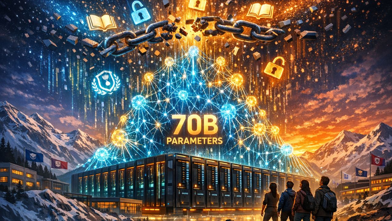 Apertus 70B foundation model trained on Alps supercomputer with NVIDIA GH200 Grace Hopper processors, showing academic AI infrastructure