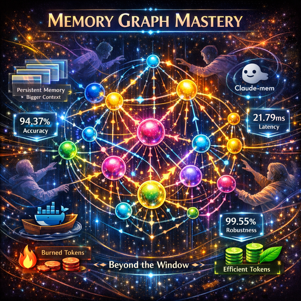 AI agent memory architecture comparison showing context window degradation versus persistent memory graph with temporal awareness and entity relationships