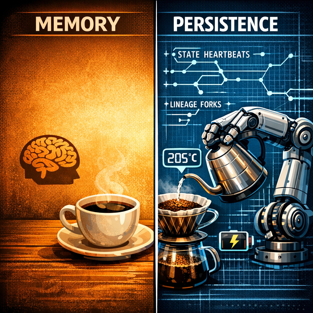 Local AI persistence stack showing Ollama v0.21.1 with Kimi K2.6, CrewAI checkpointing, and NVMe storage for stateful agent recovery