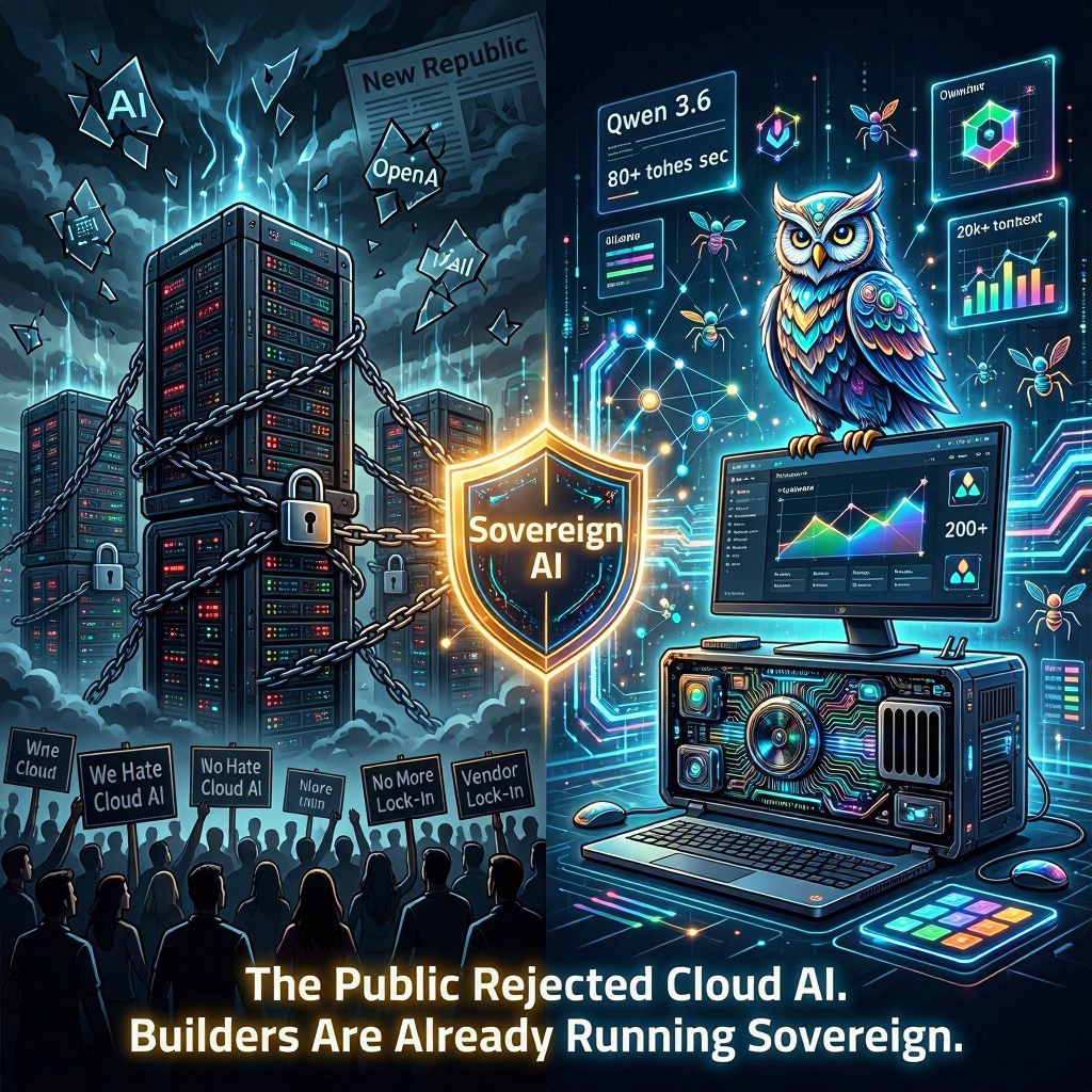 Four pillars of sovereign AI infrastructure diagram showing local orchestration, cloud specialists, multi-agent systems, and tool gateway