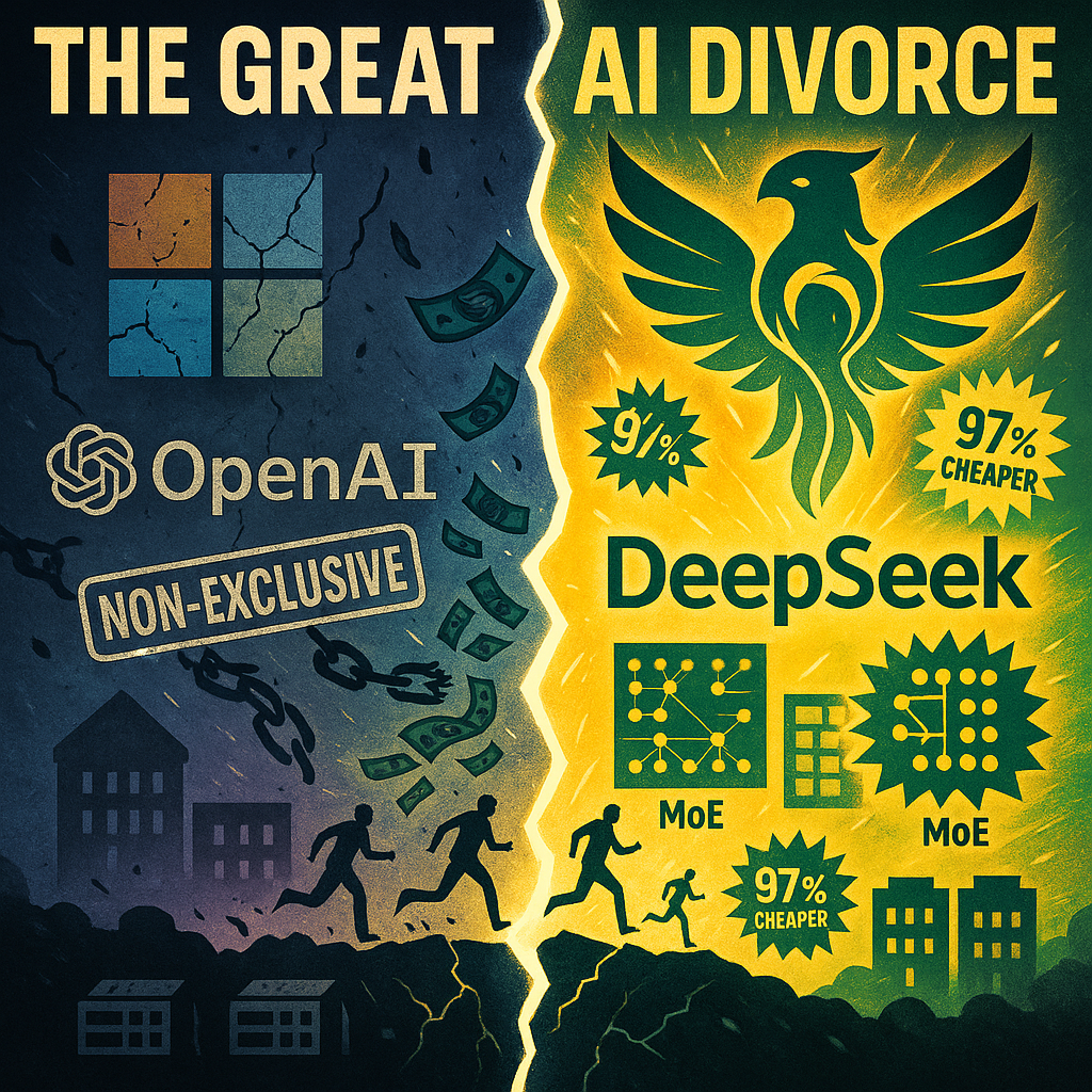 AI efficiency vs scale comparison showing DeepSeek's Mixture of Experts architecture versus traditional scaling approaches