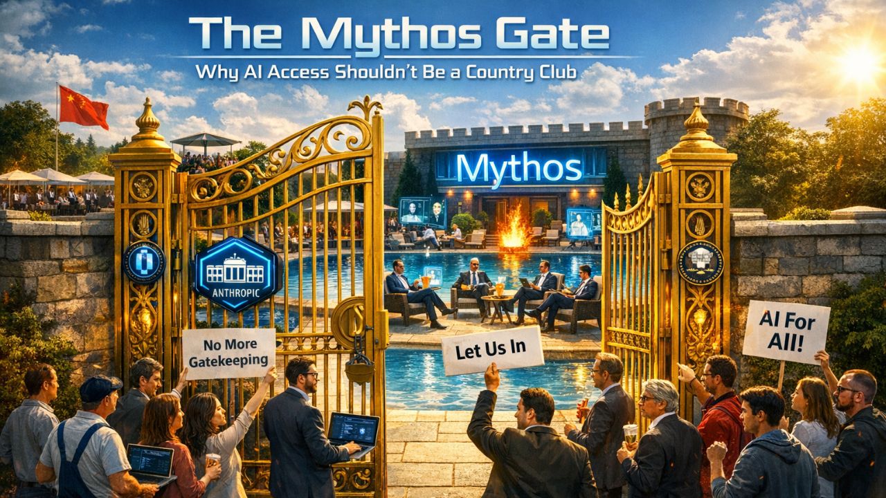 AI access gatekeeping visualization showing closed doors and selective permission for Claude Mythos