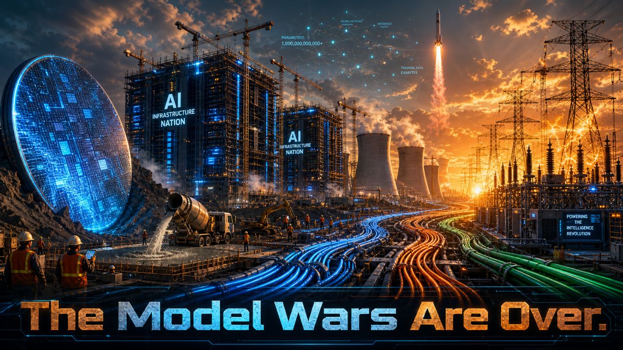 The Model Wars Are Over; The Infrastructure War Just Started - AI infrastructure war visualization showing chips, fiber, and data centers