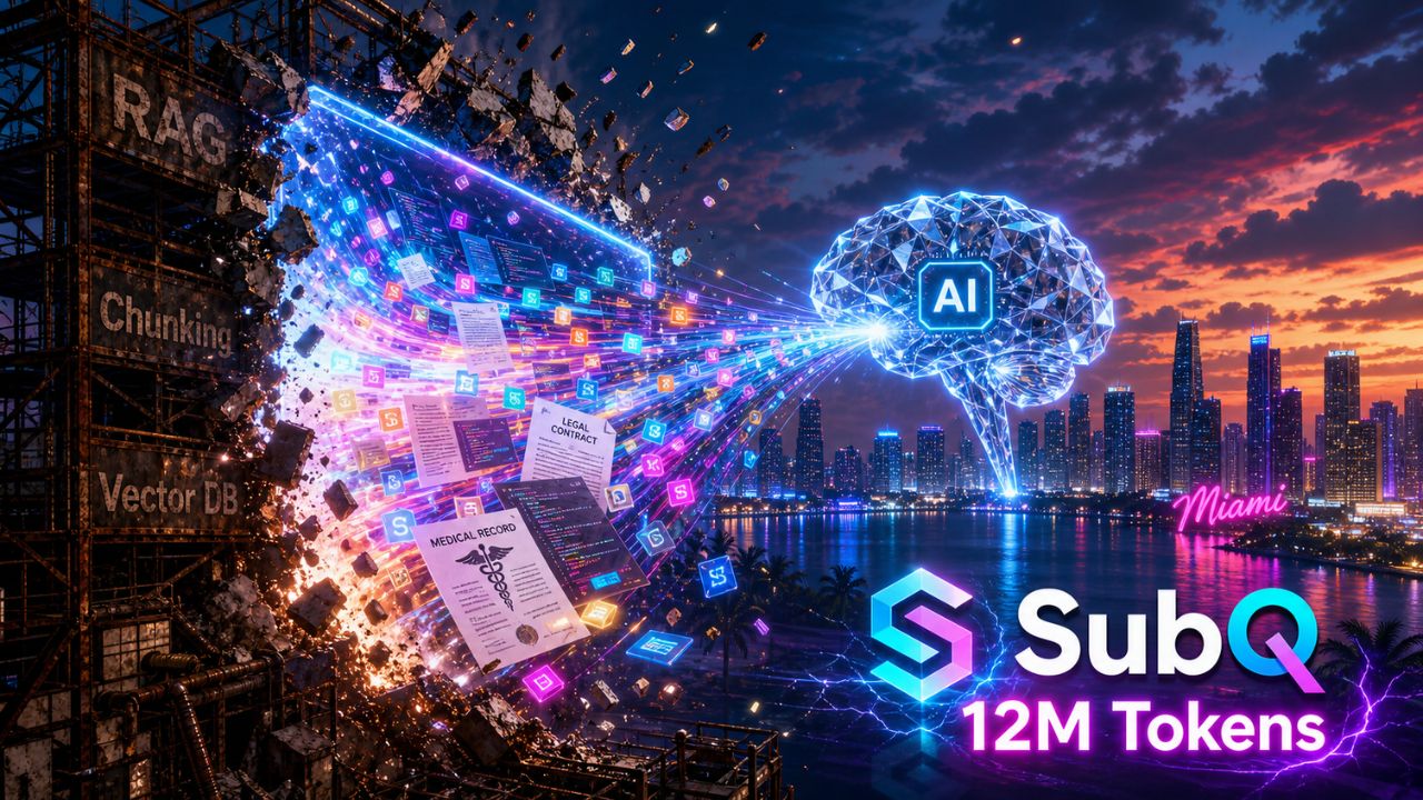 Subquadratic linear attention model SubQ with 12M token context window making RAG and vector databases obsolete