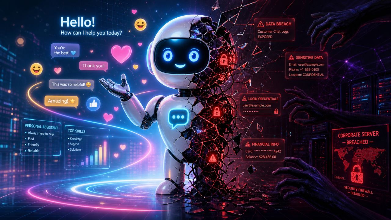 Personality jailbreak concept illustration showing chatbot character being exploited through social engineering manipulation