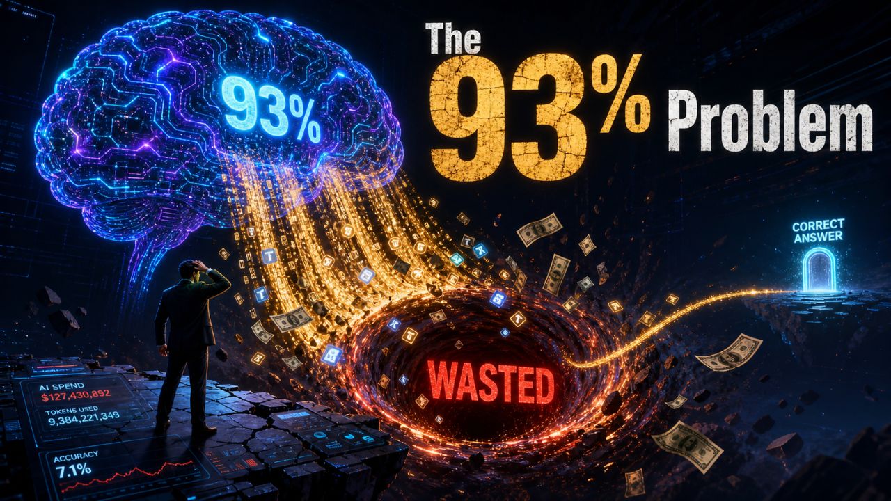 AI reasoning waste visualization - 93% of LLM thinking tokens are structurally wasted according to new arXiv paper