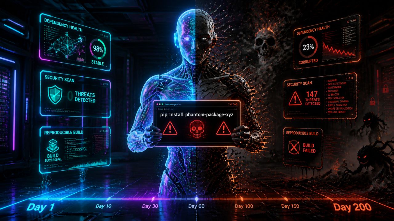 AI agent degradation and phantom package installation - deployed AI getting dumber over time