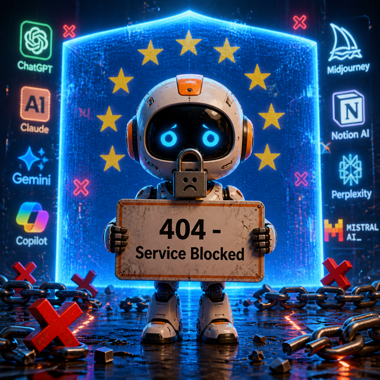 Geoblocking map visualization showing US AI companies blocking EU users after the EU AI Act high-risk deadline