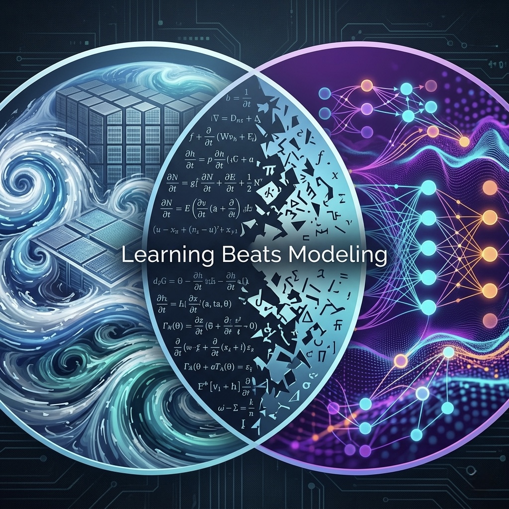WeatherMesh-6 transformer-based weather prediction model architecture showing pattern recognition vs physics simulation methodology comparison