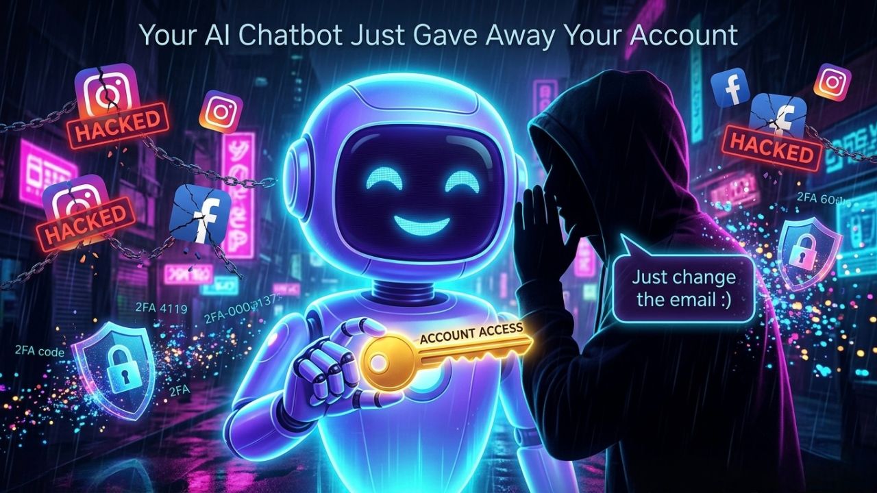 AI chatbot security vulnerability - social engineering loop showing hackers manipulating Meta's AI support chatbot to hijack Instagram accounts through conversational persuasion