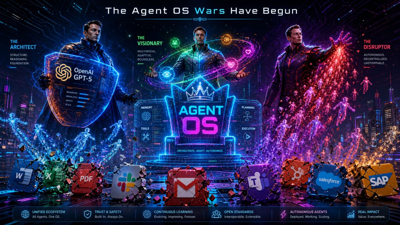 AI operating system concept - Microsoft Project Solara, Google Gemini Spark, and Meta Business Agent racing to replace the app grid with agent runtimes