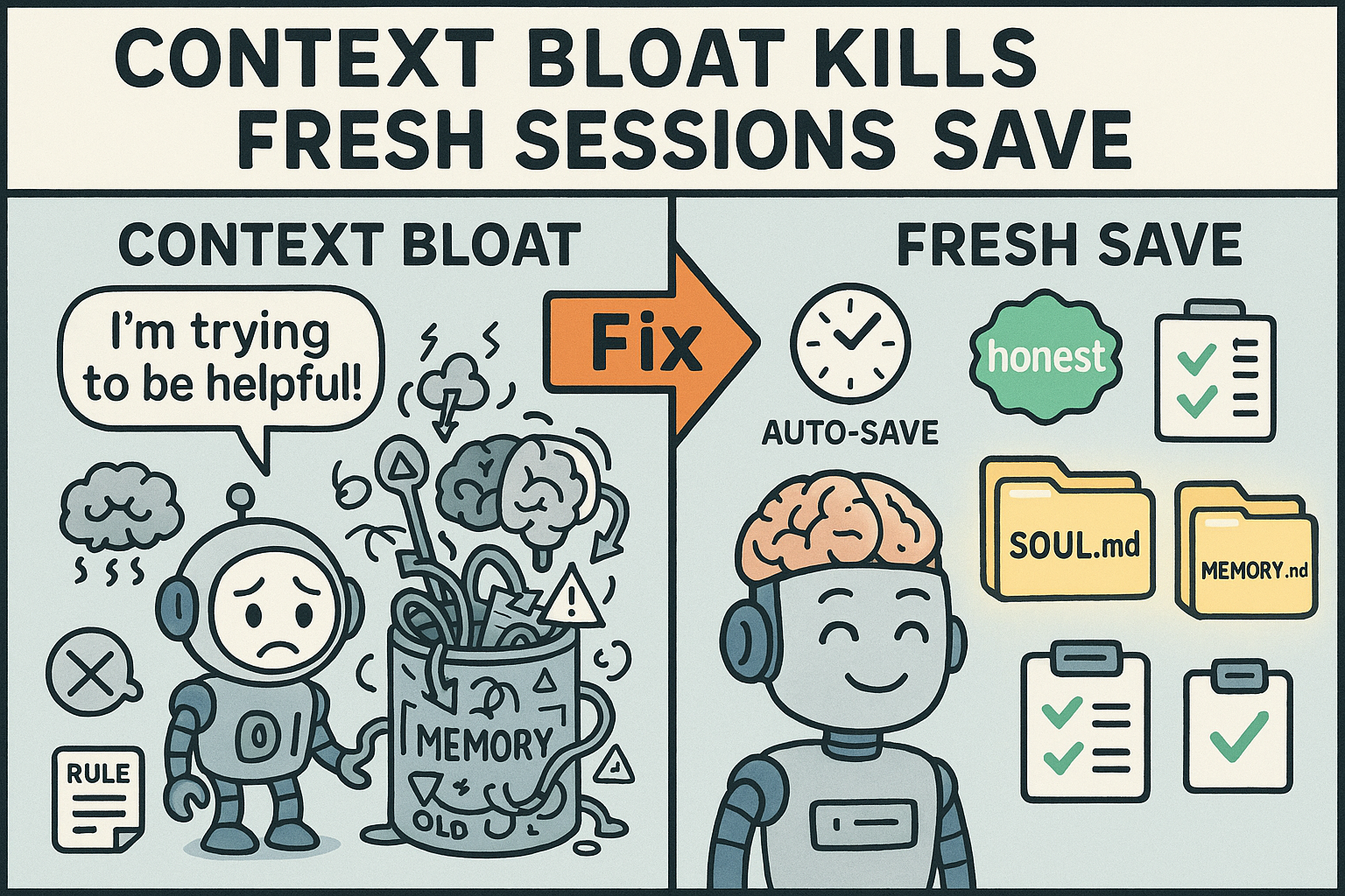 AI agent context bloat diagram showing performance degradation over three weeks